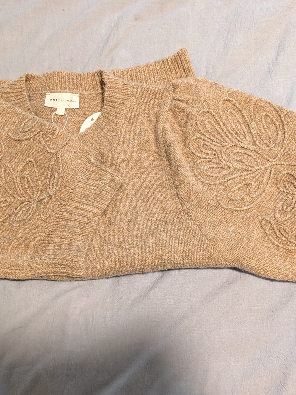 entro Tan Embroidered Crewneck Sweater